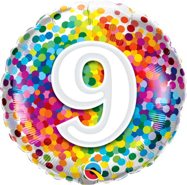 Age 9 Rainbow Confetti 18'' Foil Birthday Balloon