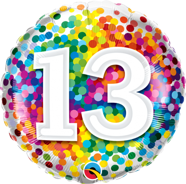 Age 13 Rainbow Confetti 18'' Foil Birthday Balloon