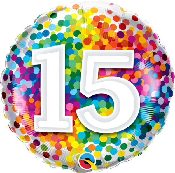 Age 15 Rainbow Confetti 18'' Foil Birthday Balloon