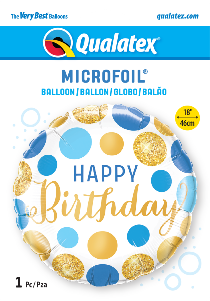 Blue & Gold Dots 18'' Foil Birthday Balloon