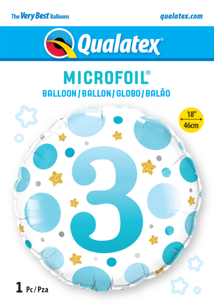 Age 3 Blue Dots 18'' Foil Birthday Balloon