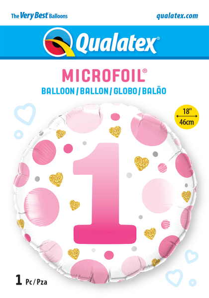 Age 1 Pink Dots 18'' Foil Birthday Balloon