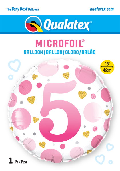 Age 5 Pink Dots 18'' Foil Birthday Balloon