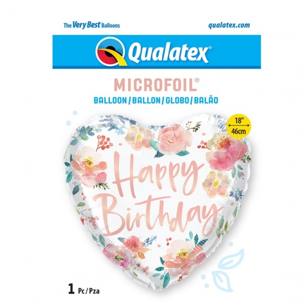 Watercolour Roses 18'' Heart Foil Birthday Balloon