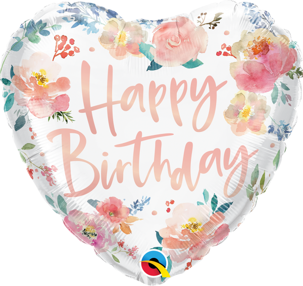 Watercolour Roses 18'' Heart Foil Birthday Balloon