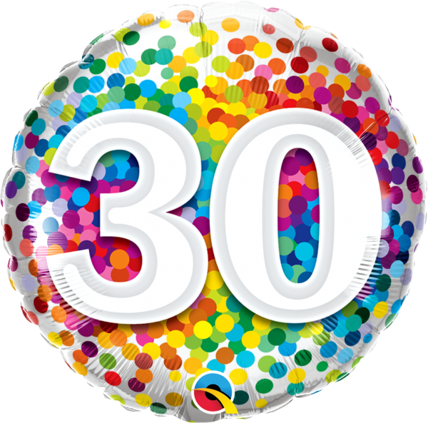 Age 30 Rainbow Confetti 18'' Foil Birthday Balloon