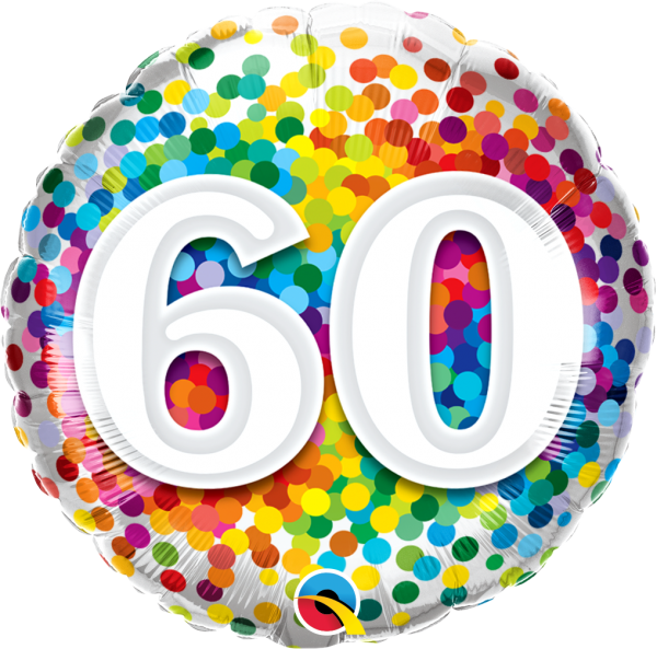 Age 60 Rainbow Confetti 18'' Foil Birthday Balloon