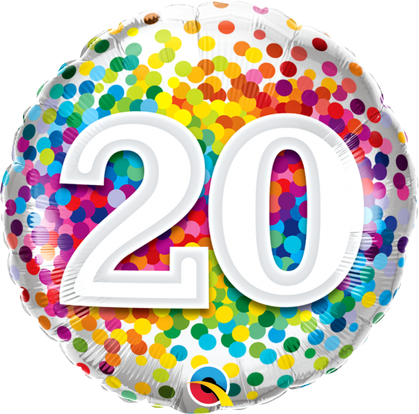 Age 20 Rainbow Confetti 18'' Foil Birthday Balloon