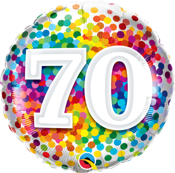 Age 70 Rainbow Confetti 18'' Foil Birthday Balloon