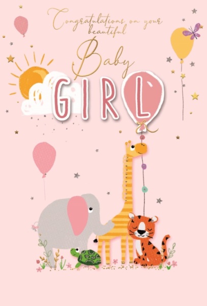 Safari Animals New Baby Girl Card