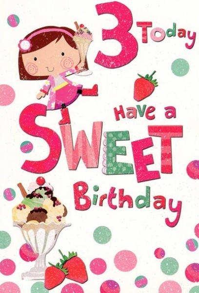 Strawberry Ice Cream 3rd Birthday Card