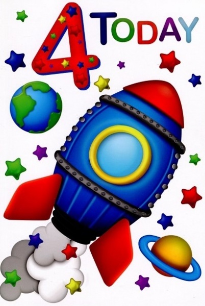 Space Rocket 4th Birthday Card