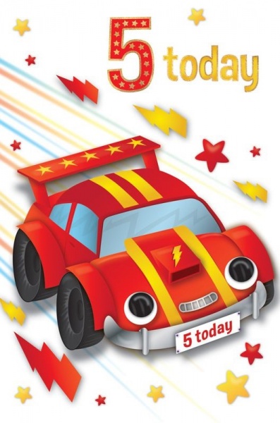 Red Race Car 5th Birthday Card