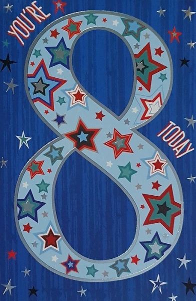 Blue Stars 8th Birthday Card