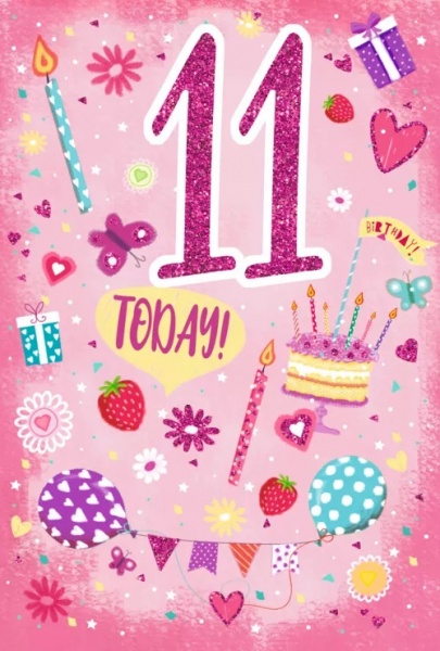 Cake & Presents 11th Birthday Card