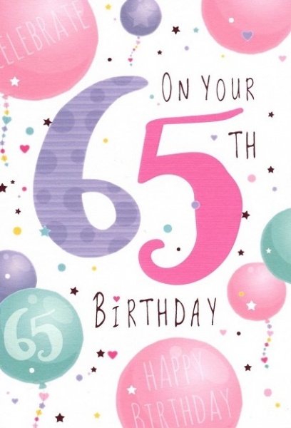 Pink Balloons 65th Birthday Card