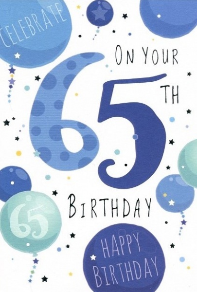 Blue Balloons 65th Birthday Card