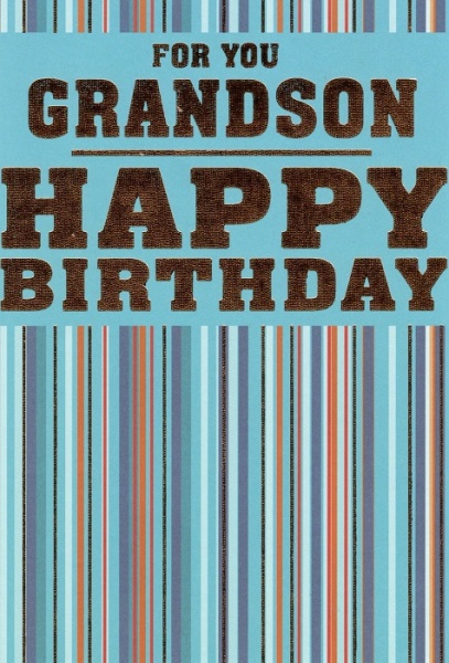 Blue Stripes Grandson Birthday Card