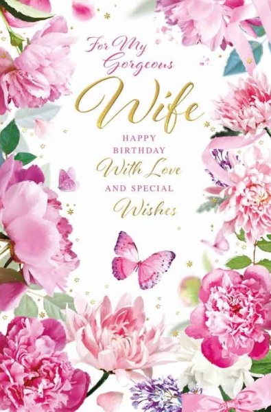 Pink Butterfly Wife Birthday Card