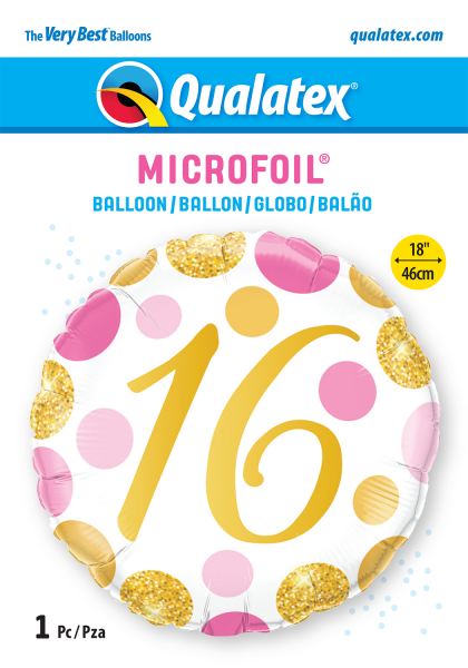 Age 16 Pink & Gold Dots 18'' Foil Birthday Balloon