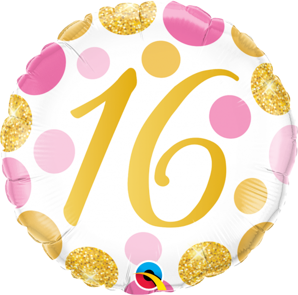 Age 16 Pink & Gold Dots 18'' Foil Birthday Balloon