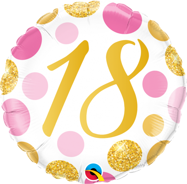 Age 18 Pink & Gold Dots 18'' Foil Birthday Balloon