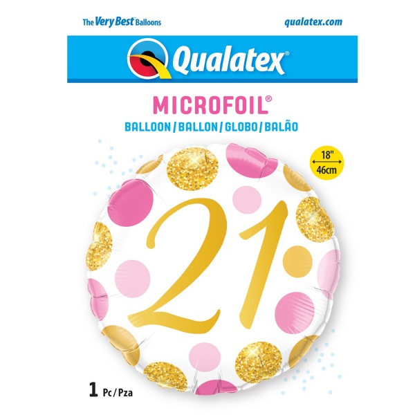 Age 21 Pink & Gold Dots 18'' Foil Birthday Balloon