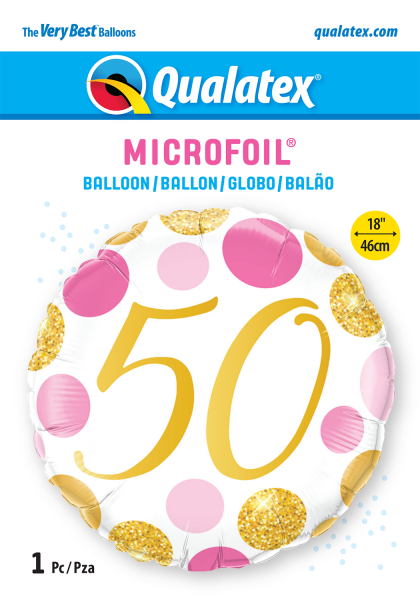 Age 50 Pink & Gold Dots 18'' Foil Birthday Balloon