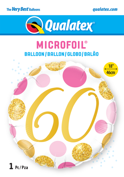 Age 60 Pink & Gold Dots 18'' Foil Birthday Balloon