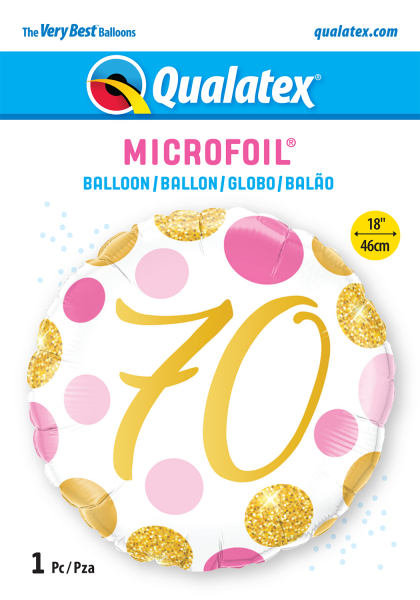 Age 70 Pink & Gold Dots 18'' Foil Birthday Balloon