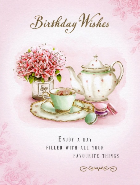 Teaset & Flowers Birthday Card