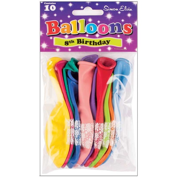 8th Birthday Balloons Pack of 10