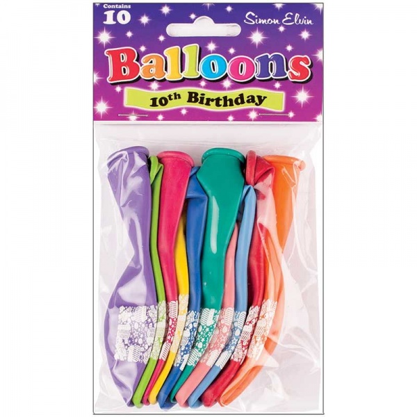 10th Birthday Balloons Pack of 10