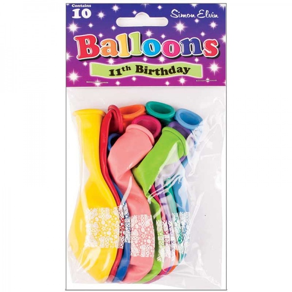 11th Birthday Balloons Pack of 10