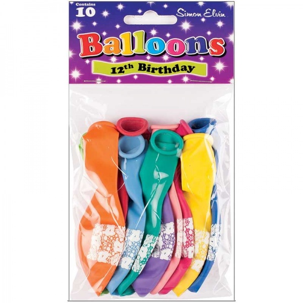 12th Birthday Balloons Pack of 10