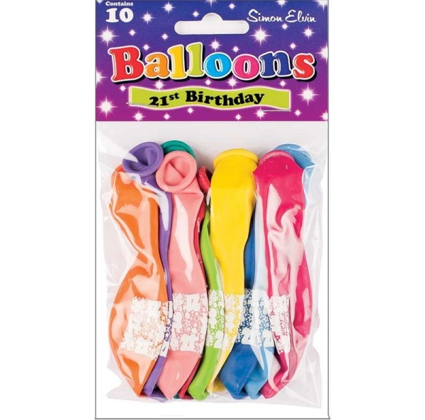 21st Birthday Balloons Pack of 10