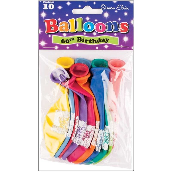 60th Birthday Balloons Pack of 10