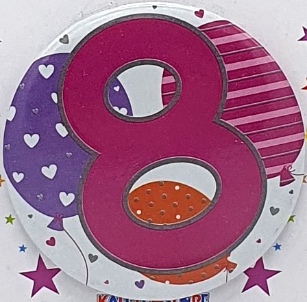 Pink Balloons Age 8 Birthday Badge