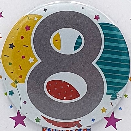 Grey Balloons Age 8 Birthday Badge