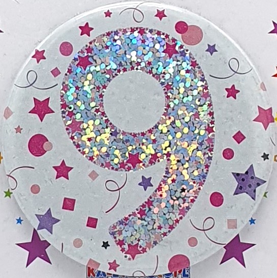 Pink Stars Age 9 Birthday Badge