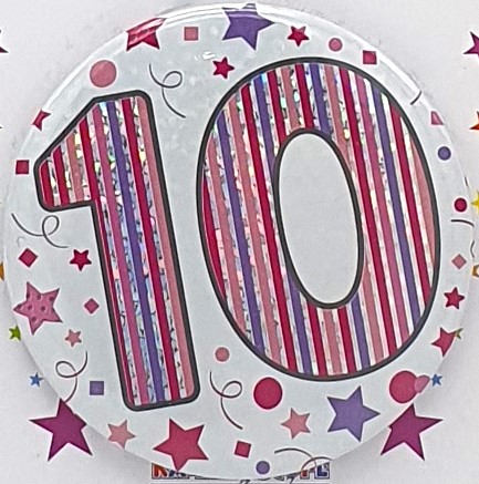 Pink Stripes Age 10 Birthday Badge