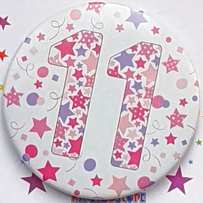 Pink Stars Age 11 Birthday Badge