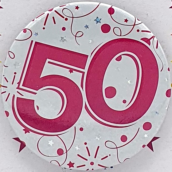Pink Age 50 Birthday Badge