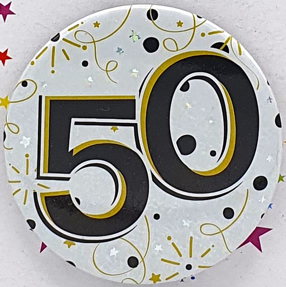 Black Age 50 Birthday Badge