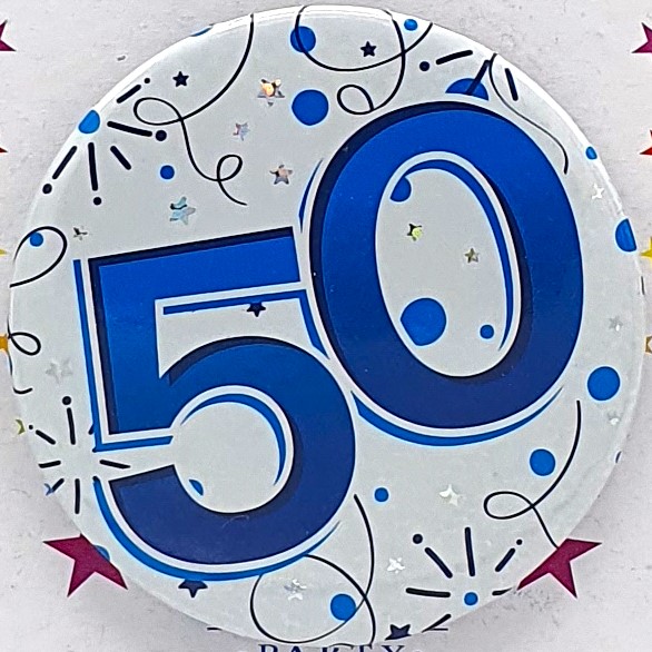 Blue Age 50 Birthday Badge