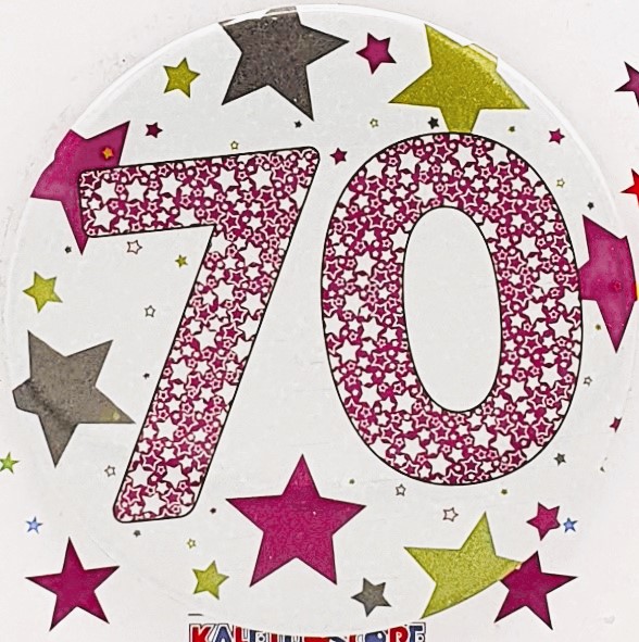 Pink Stars Age 70 Birthday Badge