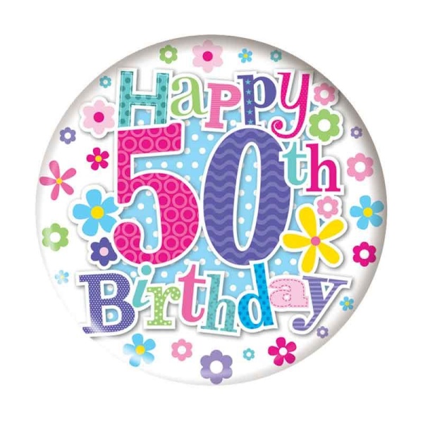 Flowers 50th Birthday Badge