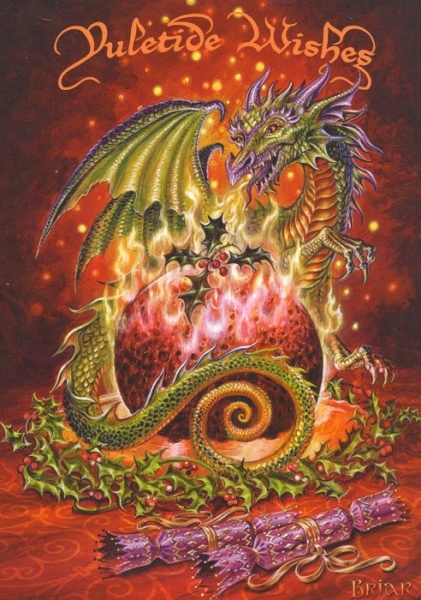 Flaming Dragon Pudding Christmas Card