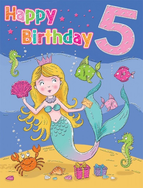 Mermaid 5th Birthday Card