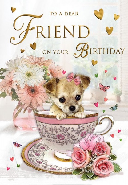 Puppy Teacup Friend Birthday Card
